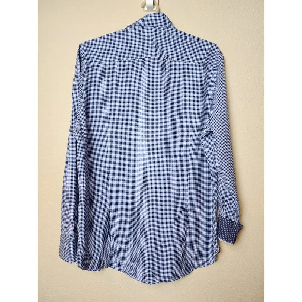 WRK Dress LS Shirt Mens 17 4-Way Stretch Blue Check Flip Cuff Fitted Button